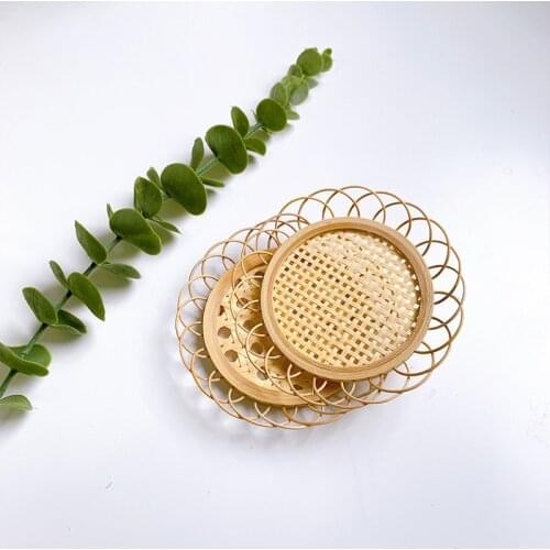 INS Bloggers Same Style Rattan Coaster Hand-Woven Lace Teacup Mat Bamboo Woven Cup Heat Proof Mat Photo Props