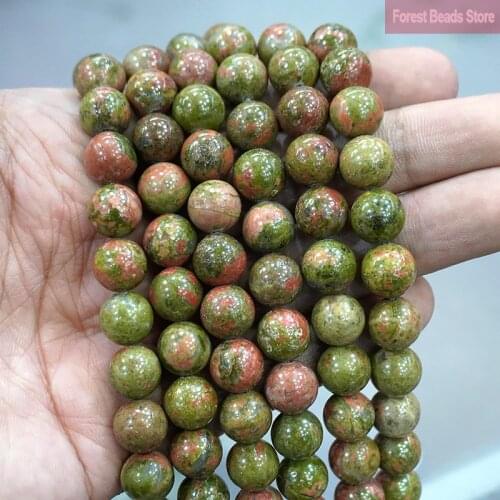Smooth Unakite Floriated Beads Natural Stone Round Beads For Jewelry Making DIY Handmade Bracelet Earrings 15" 4 6 8 10 12 14MM