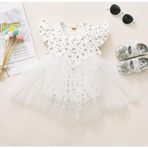 Summer Newborn Baby Girl Clothes Baby New Born Dress White Lace Flower Ruffle Romper One-piece Outfit Sunsuit