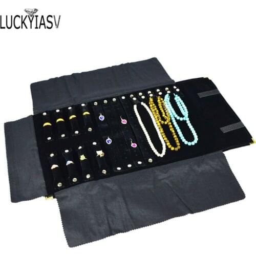 Multi-function Earrings Necklace Ring Storage Roll Bag Jewelry Travel Portable Retain Roll Bags Package Foldable Metal Corner