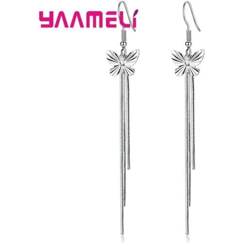Fashion New 925 Sterling Silver Women Hook Earrings for Wedding Engagement Date Lovely Butterfly Tassel Boho Jewelry Pendientes