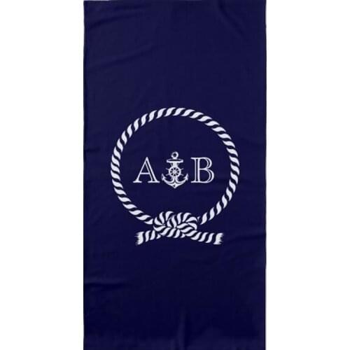 Nautical Navy Blue Rope Anchor Beach Shower Towel for Couple Personalised Initial Monogram Towel Wedding Engagement Bridal Gift