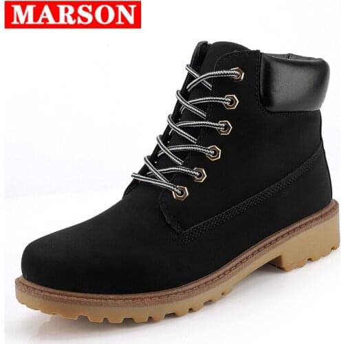MARSON Mens Casual Martion Boots Popular Shoes High Top Youth Style Men Shoe Rubber Sole Hiking Footwear Male Outdoor Plus Size