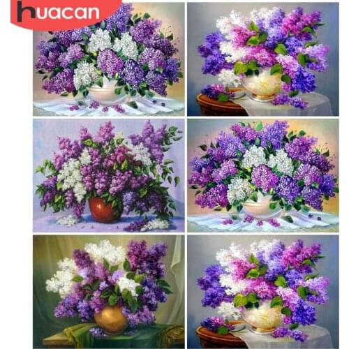 HUACAN Full Drill 5D Diamond Painting Kits Flowers Lilac Embroidery Cross Stitch Rhinestones Picture Decoration For Home