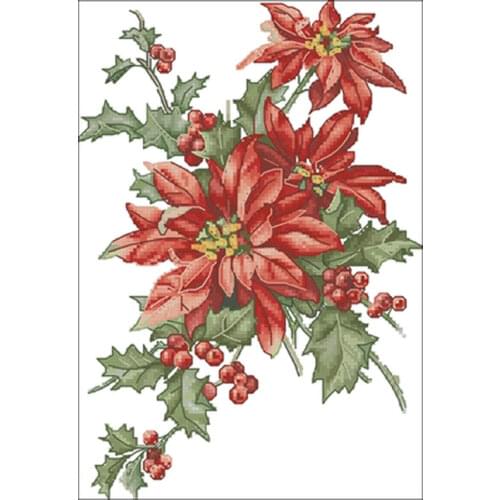 Poinsettia christmas safflower counted 11CT 14CT 18CT Cross Stitch Set DIY Cross-stitch Kits Embroidery Needlework Home Decor