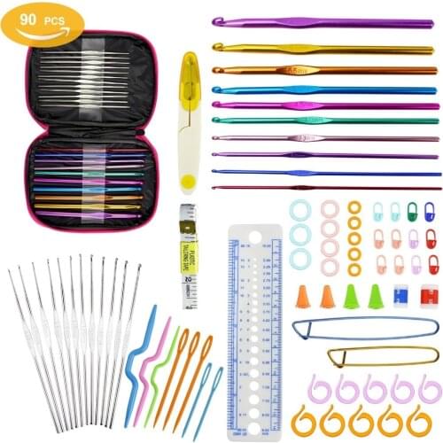 90pcs Multicolor Aluminum Crochet Hooks Set with Storage Case Crochet Knitting Hooks Set Multi-Size Craft Needles Weave Yarn Set
