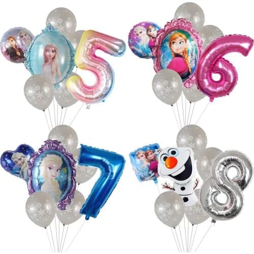 Cartoon Frozen Party Snowflake Latex Balloon Set Adult Kids Happy Birthday Party Decor Baby Shower Number Foil Balloons Globos