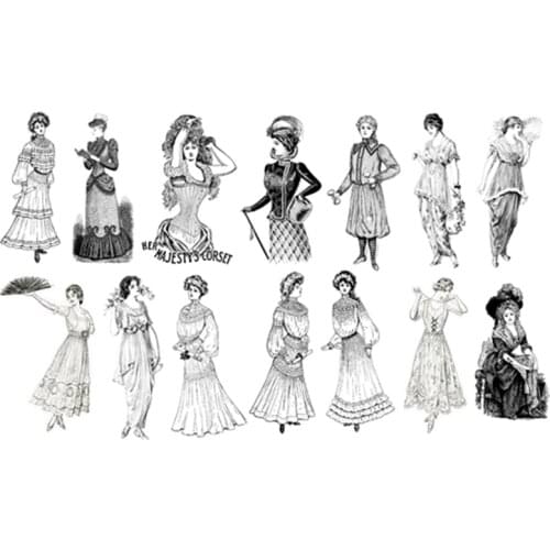 Vintage European Ladies Stickers DIY Scrapbooking Label Diary Sticker Retro Character Fashion Dress Design Decor Sticky Paper