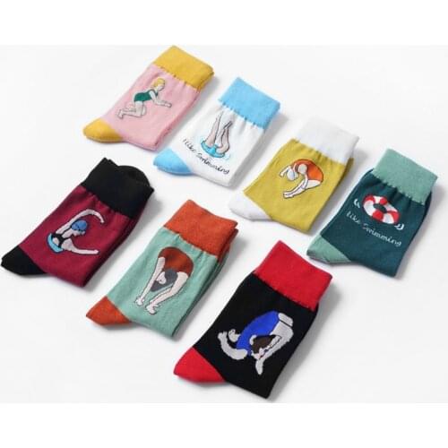 Hiphop Japanese Harajuku Cartoon Tube Socks Women and Men Funny Dance Patterned Cotton Long Socks Novelty Lovers Sox