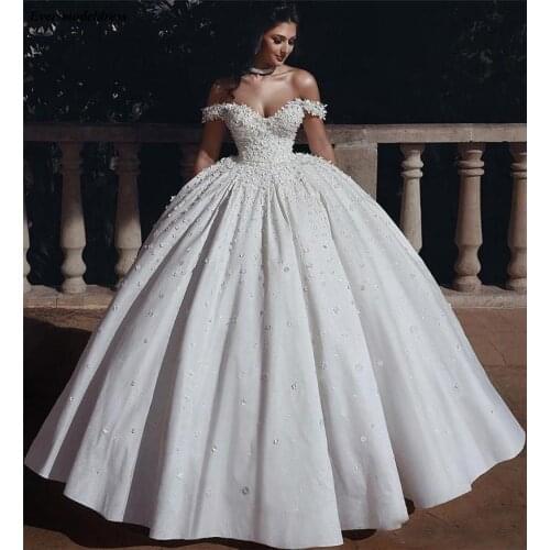 Ball Gown Princess Wedding Dresses 20213D Flowers Off Shoulder Lace Up Back Bridal Gowns Bride Dress Vestido de noiva