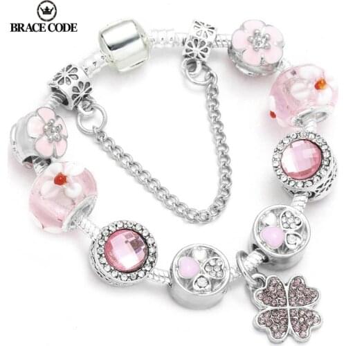 New Fashion Flower Beads Charm Bracelets & Bangles Jewelry Fit Brand Bracelet for Women Dropshipping