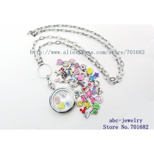 Wholesales Jewelry Necklace for Women Men Kids chain Gift 1lot 30mm Floating glass locket free 10pcs floating charms randomly