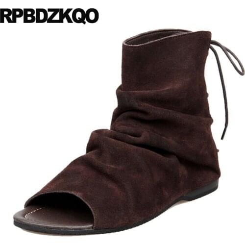 Open Toe Male Short Genuine Leather Brown Casual Designer Shoes Men High Quality Sandals 2018 Ankle Full Grain Suede Boots