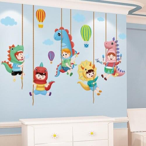 Lovely Dinosaur Wall Sticker Kids Bedroom Boy Girl Room Decor Vinyl Cartoon Animal Wallsticker Nursery Decal DIY Wallpaper Mural