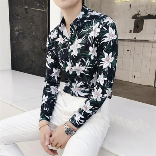 Long-sleeved shirts mens floral all-match slim all-match fashion clothing camisa masculina рубашка мужская camisas de hombre
