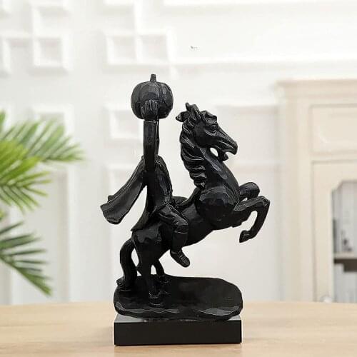 Headless Horseman Statue Resin Horror Halloween Decor Statue Halloween Pumpkin Head Black Statue Home Desktop Decoration