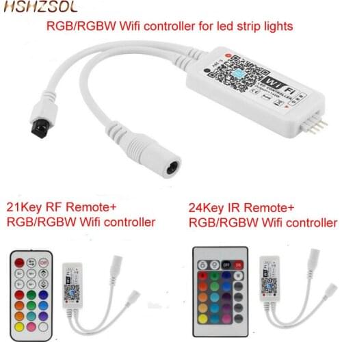 DC9V12V24V RGB RGBW Wifi LED Controller android/IOS+24Key IR/21key RF Remote control SMD5050 3528 LED Strip Light Via Smartphone
