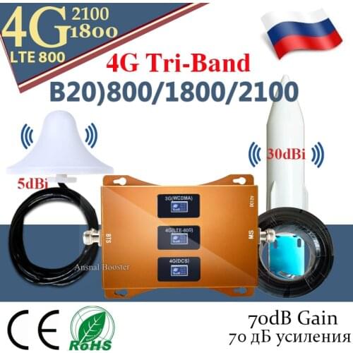 New!!Tri-Band B20 800 1800 2100 Cellphone Cellular Booster GSM Repeater 2g 3g 4g Cellular Amplifier LTE 4G Mobile Signal Booster