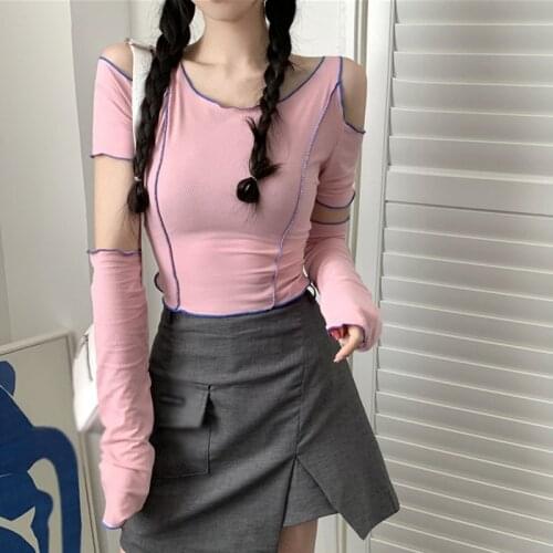 DAXIN Summer Korean Style Short Sleeve Off Shoulder T-Shirt Women Solid Color O Neck Pullover Tops Female Crop Top Ladies Shirt