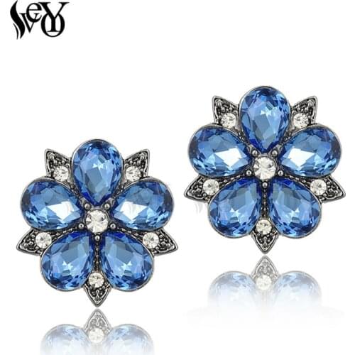 VEYO Annular Crystal Rhinestone Stud Earrings New Design Flower Shape Piercing Earrings Trendy Women Jewelry Gift