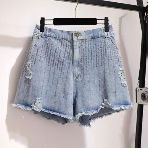 5XL 6XL 2020 Women Summer Shorts plus size Denim Jeans Sexy Ripped Hole tassel rhinestone hot drill Girl Casual Hot Short jc151