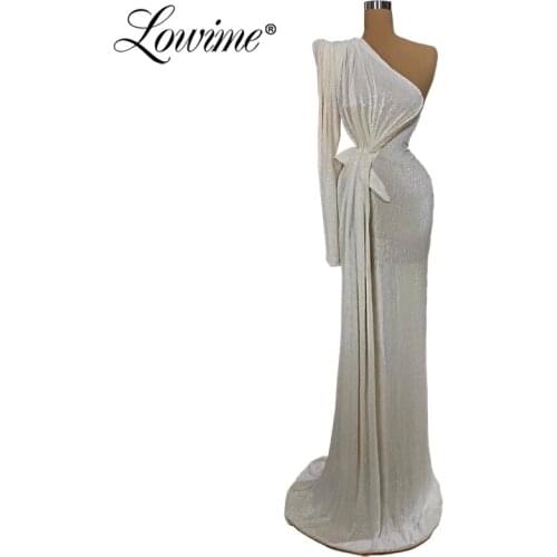 Sequins Dubai Women Evening Dresses Long Arabic Prom Dress One Shoulder Elegant Wedding Party Gowns Custom Made 2020 Vestidos