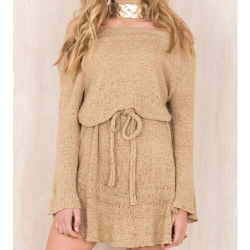 Women winter Sweaters Dresses khaki black green purple slash neck mini long sleeve sexy female clothing