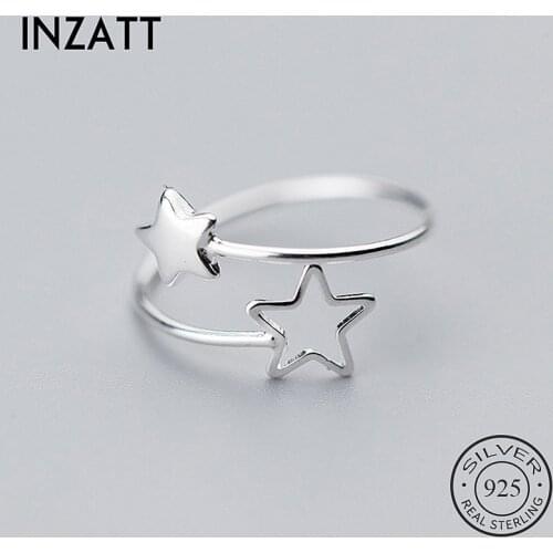 INZATT Real 925 Sterling Silver Hollow Star Adjustable Ring For Fashion Women Party Cute Fine Jewelry Minimalist Accessories