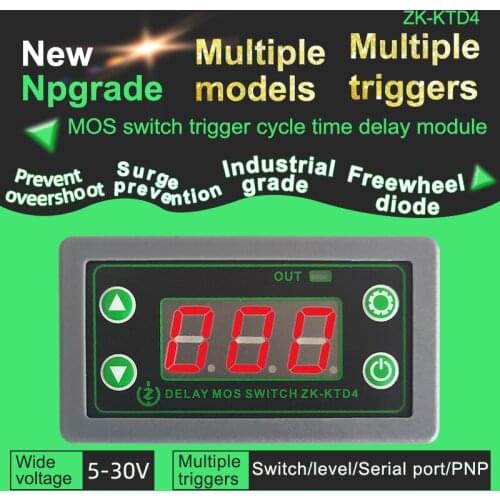 ZK-KTD4 DC 5-30V 15A MOS Switch Trigger Cycle Timing Delay Module Solenoid Valve Control 5V 12V 24V For Motor LED Pump