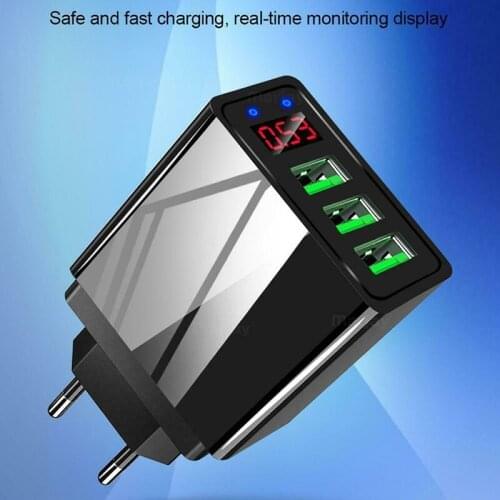 1PC 3 Port USB Power Adapter EU Plug LED Display Fast Charger for Samsung Xiaomi Huawei iPhone High Quality Smart Charger Parts