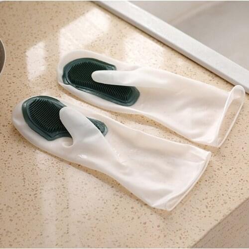 2 in 1 Silicone Dish Washing Gloves With Cleaning Brush Waterproof Heat-Resistance Brush Gloves Kitchen Non-slip Cleaning Gloves