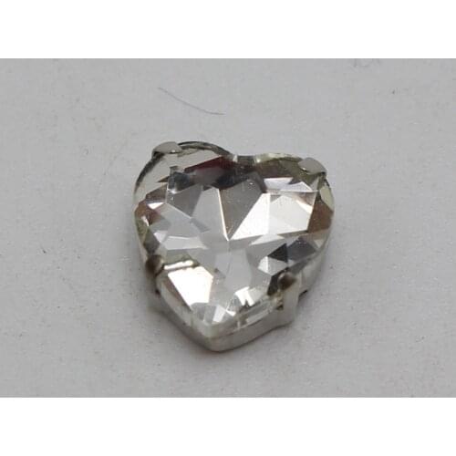 20 Silver Colour Clear Crystal Glass Heart Rose Montees 10X10mm Sew on Rhinestones Bead