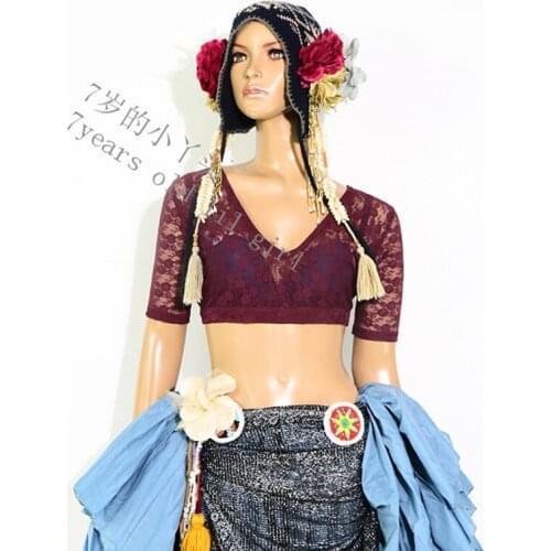 7years Old Lil Girl 2021Lace Choli Belly Dance Top Ats Tribal Short Sleeve BE06 10