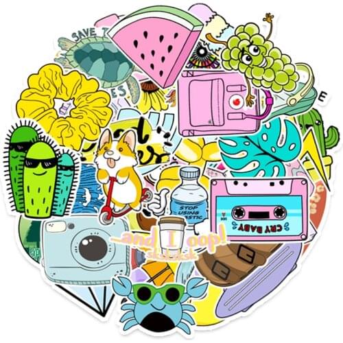 9/49pcs Cartoon Funny Stickers Outdoor Vsco Girl Cute Animals Waterproof Decals for Kids DIY Skateboard Laptop Luggage Sticker