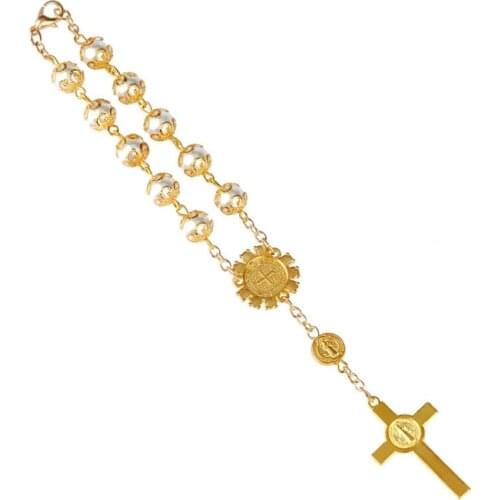 One Decade Auto Rosary Beads Catholic Alloy Bracelet for Women Men T21F