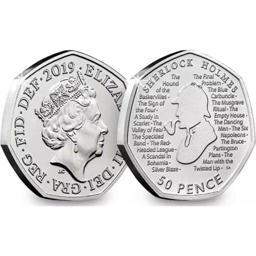 British 50 pence Conan Doyle 160th Anniversary Coin 2019 Unc 100% Real Genuine Original Coin,comemorative Collection Coins