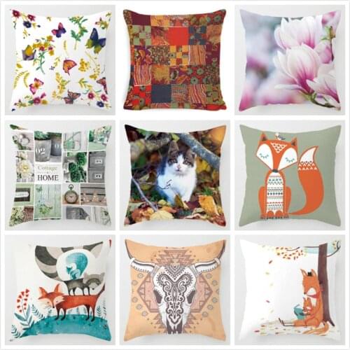 Cat Cushion Cover Cartoon Animal Cow Fox Polyester Throw Pillow Case Cover Flower Futterfly Decoration Pillowcases kussensloop