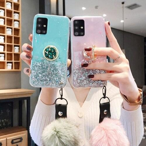 For Samsung S21 Note 10 20 Ultra S20 FE S9 S10 Plus Case Glitter Stand Hairball Cover Samsung A71 A51 A70 A50 A52 A72 A32 Cases