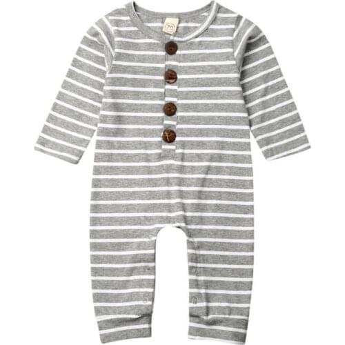 Baby Romper 2019 Newborn Baby Boy Girl Striped Wooden button Romper Jumpsuit Playsuit Outfits Clothes