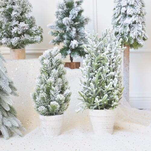 Artificial Snow Pine Plant Tree Decoration Bonsai Flocking Snow Mini Christmas Tree Home Decoration Plants navidad