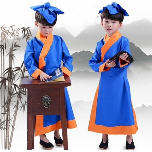 Chinese Traditional Hanfu Student Robe Boy Long Gown Clothing for Stage National Orient Dance Clothes Tang Dynasty Cosplay Robe