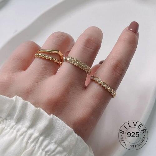 Handmade 925 Sterling Silver Rings For Fashion Women Gold Plated Geometic Tendy Couple Party Fine Jelwery Gift