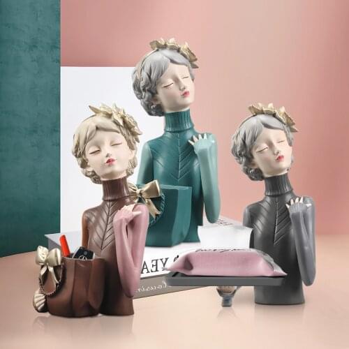 European Girl Tissue Storage Box Resin Ornaments Wedding Gift Home Livingroom Figurines Decoration Coffee Table Sculpture Crafts