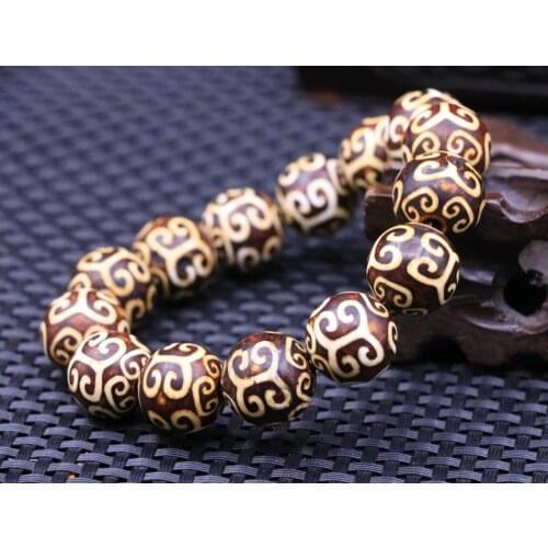 Royal Rare Tibetan old agate fortune Cloud Vein Totem dzi Bead Bracelet TT
