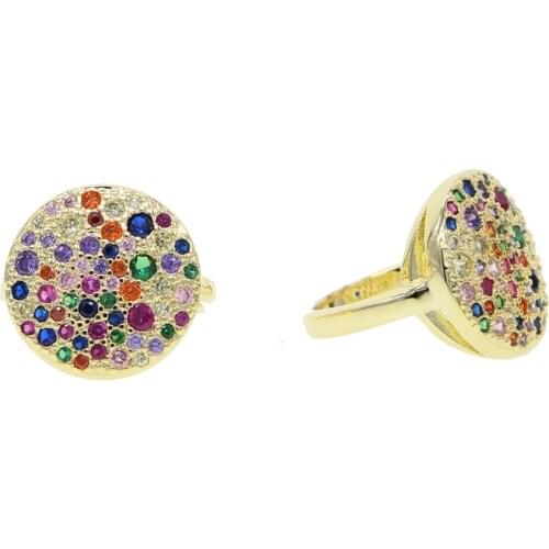 Round shape gold filled fashion trendy round rings micro pave colorful cz engagement band women fashion charm ring jewelry gift