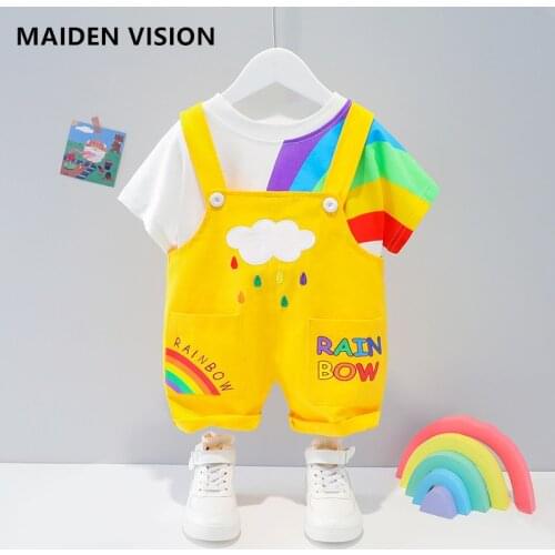 Summer Baby girl outfit Children clothing Set Brand boys Kids Suit Cotton Striped T-shirt Rainbow wings Overalls pants Clothes