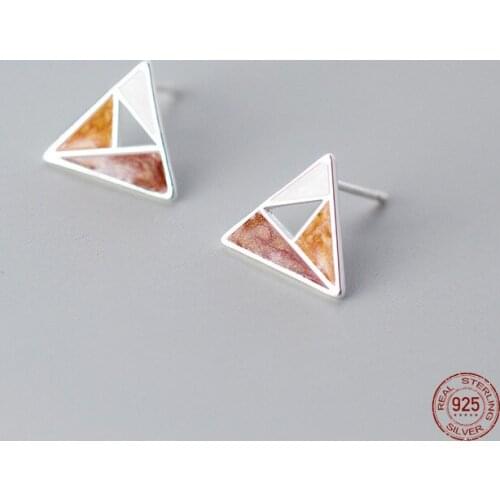 LKO 925 Sterling Silver Triangle Puncture Stud Earrings Simple Synthetic Blue Glaze For Women Sweet Jewelry Charm Ornaments