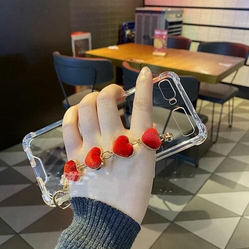 Fashion DIY Cute Love Heart Bracelet Chain Case Cover For Samsung Galaxy Z Flip 5G 4G 3 Protective Shockproof Transparent Case