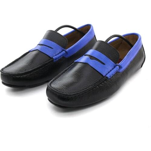 Spectaular Handmade Penny Loafers with Black & Blue Floater Leather, Mens Fashion Casual Party Style, Premium Footwear