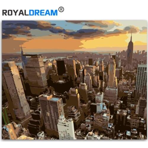 ROYALDREAM Overlooking New York Landscape DIY Painting By Numbers Kit Paint On Canvas Painting Calligraphy For Home Decor